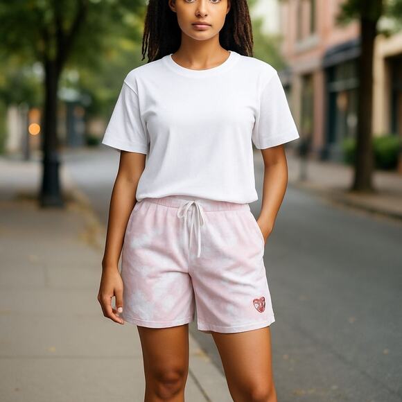 Harry Potter Hot Topic Gryffindor S Pink Blue Tie Dye Fleece Lounge Shorts NWOT - Picture 1 of 7